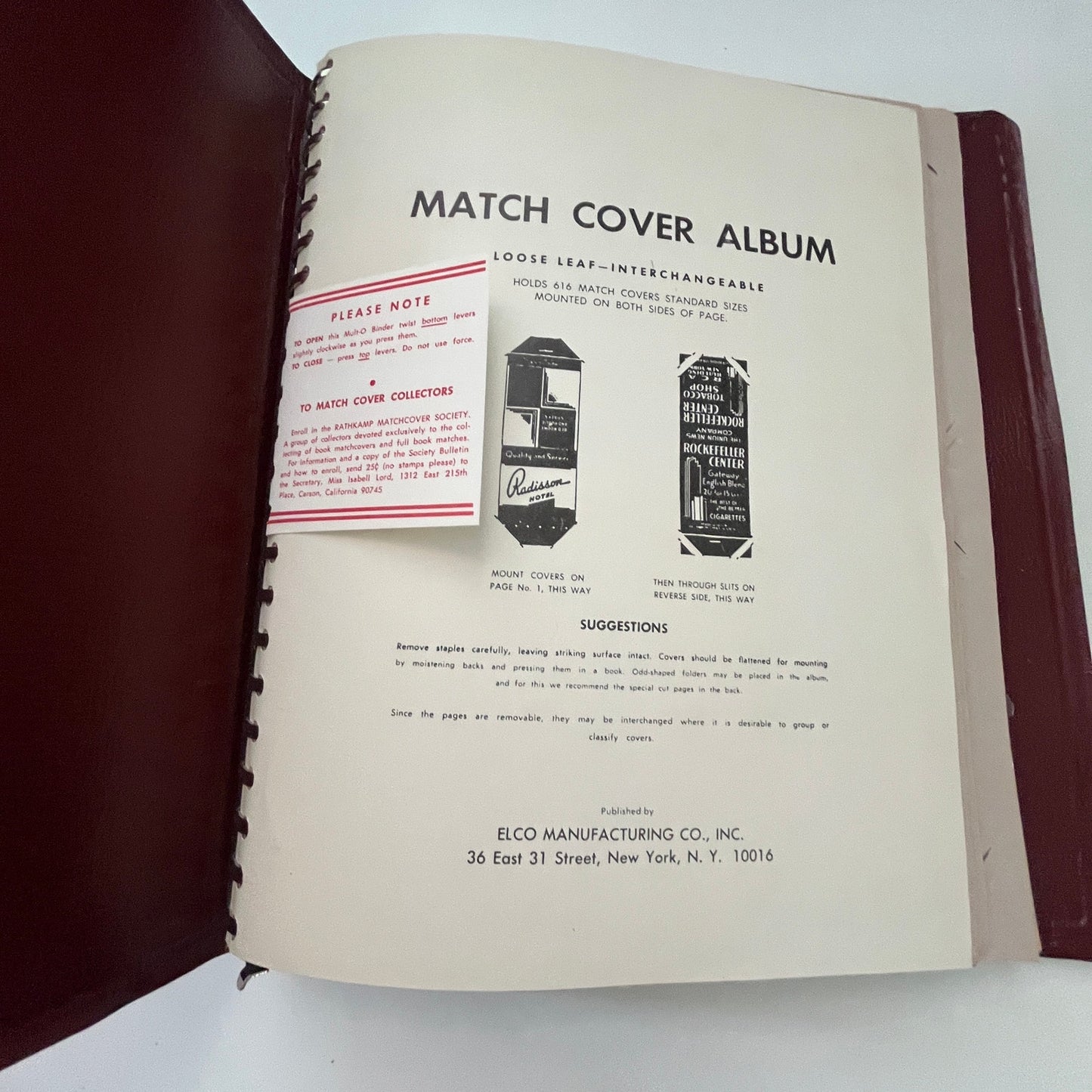 Vintage Elko Mfg Co Match Cover Album Matchcover Matchbook TF9