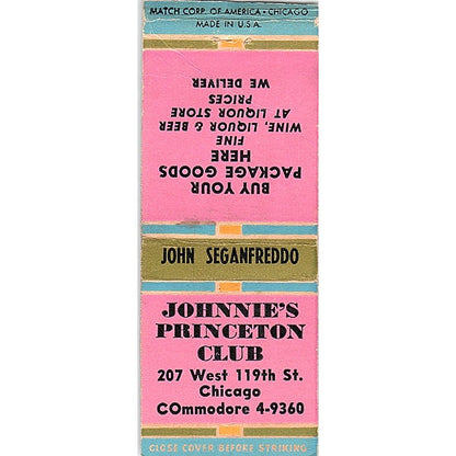 Johnnie's Princeton Club Chicago Vintage Matchbook Cover SF3-Y8