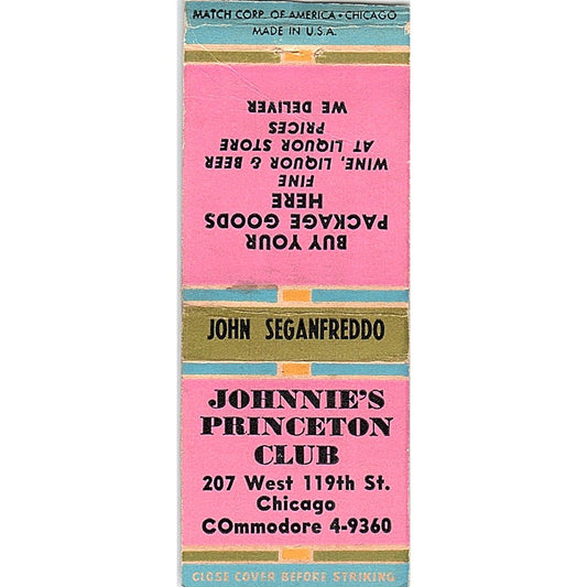 Johnnie's Princeton Club Chicago Vintage Matchbook Cover SF3-Y8