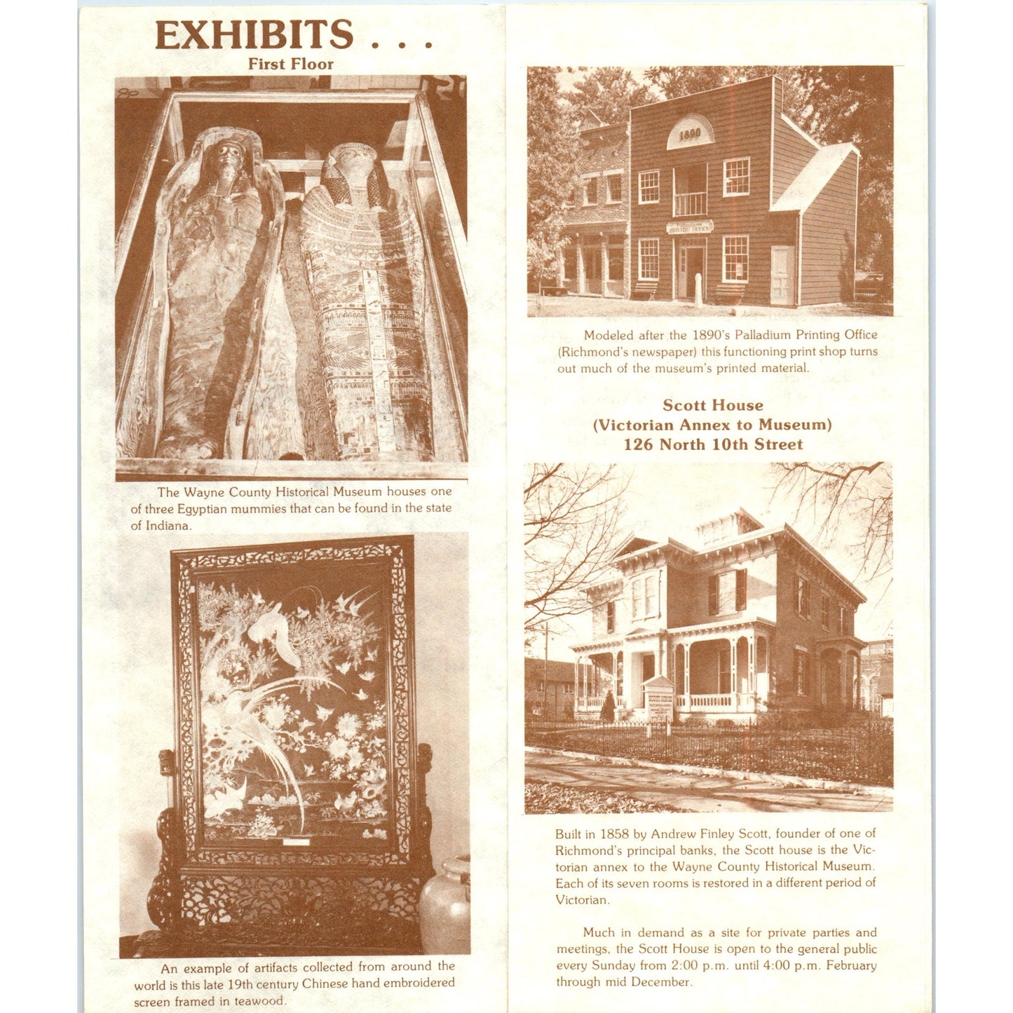 Vtg Wayne County Historical Museum Richmond IN Fold Out Travel Brochure TH2-O2