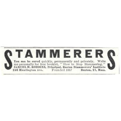 Stammering Stuttering Cure Samuel H. Robbins Boston c1918 Advertisement AE5-SA6
