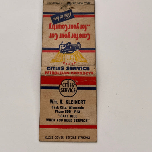William H Kleinert Cities Service Sauk City WI Vintage Matchbook MB60-2