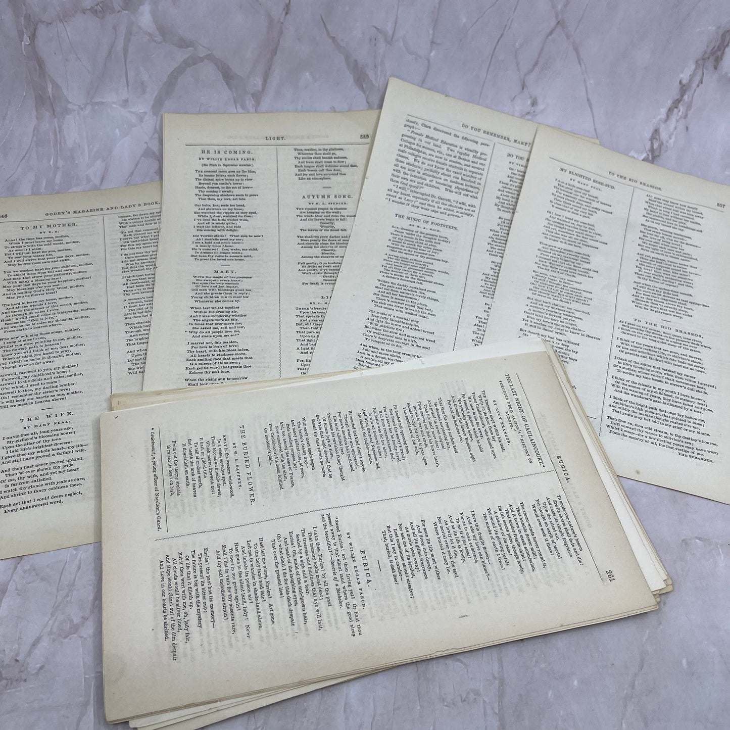Huge Lot of Original Assorted Poems Poetry From 1857 Godey's Book L3-2-MG2