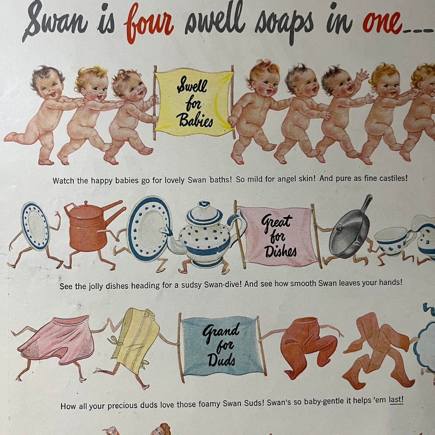 1940s Swan - Four Soaps in One Lever Bros Co Vintage Magazine Ad 10x14 V7