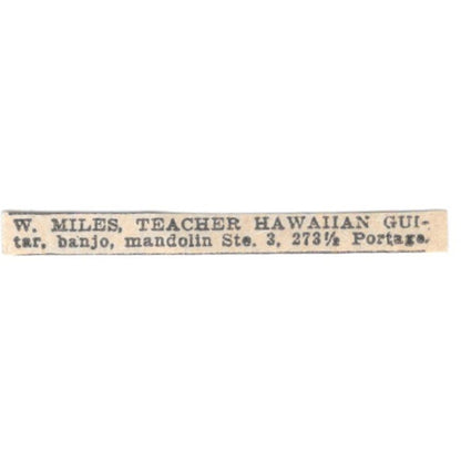 W. Miles Teacher Hawaiian Guitar Banjo Portage Winnipeg 1920 Ad AG2-S10