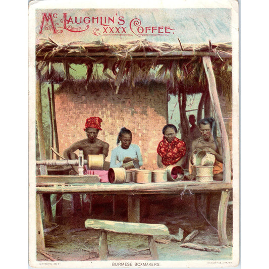 1880s Burmese Boxmakers McLaughlin's Coffee Large Victorian Trade Card AE9-LT