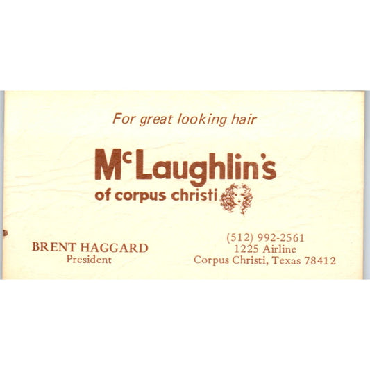 McLaughlin's of Corpus Christi Brent Haggard Salon Vintage Business Card SD8-B10