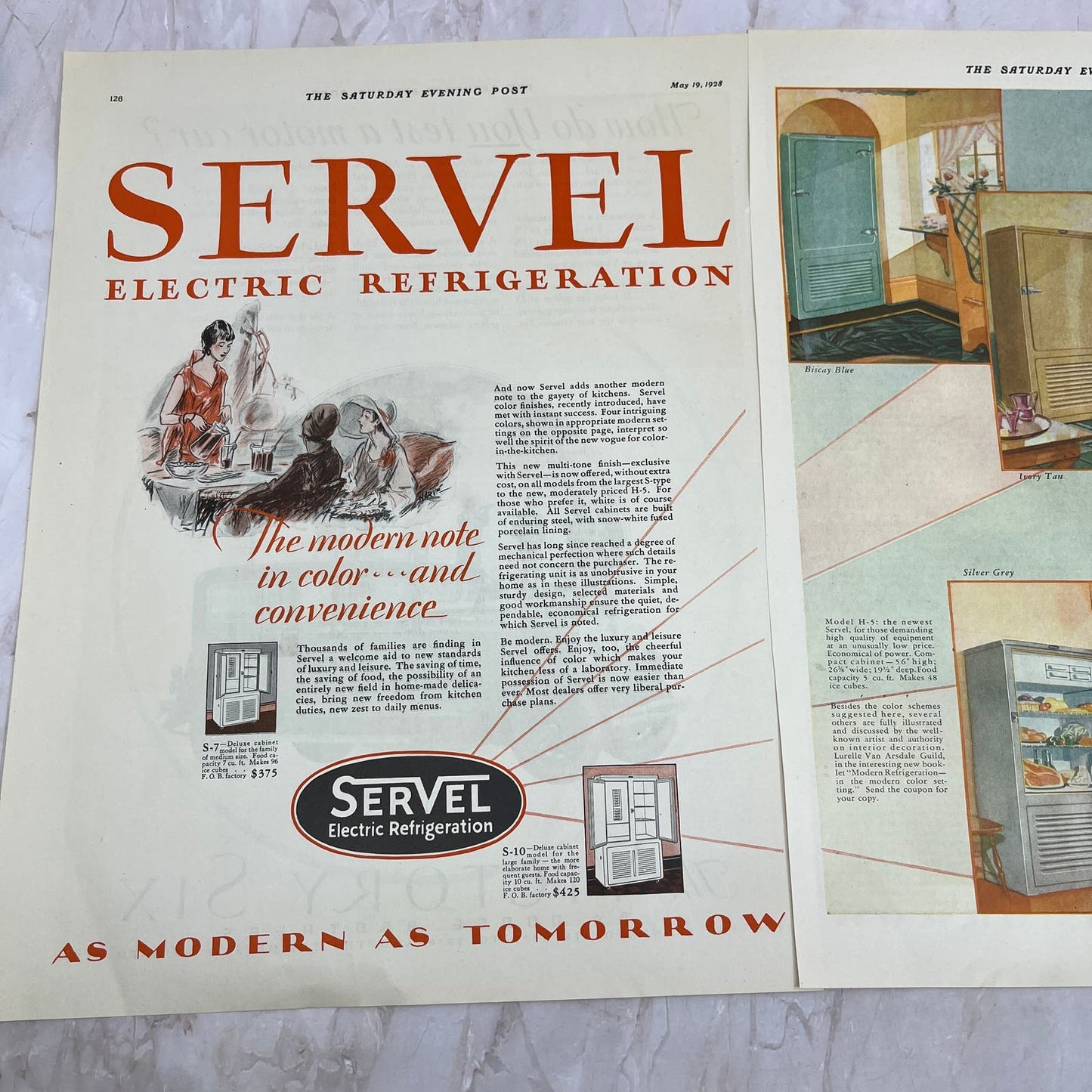 Servel Electric Refrigeration 2 Pages 1928 Original Magazine Advertisement FL6-8
