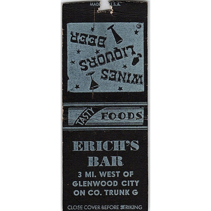 Erich's Bar Glenwood City Vintage Matchbook Cover SC7-Y5