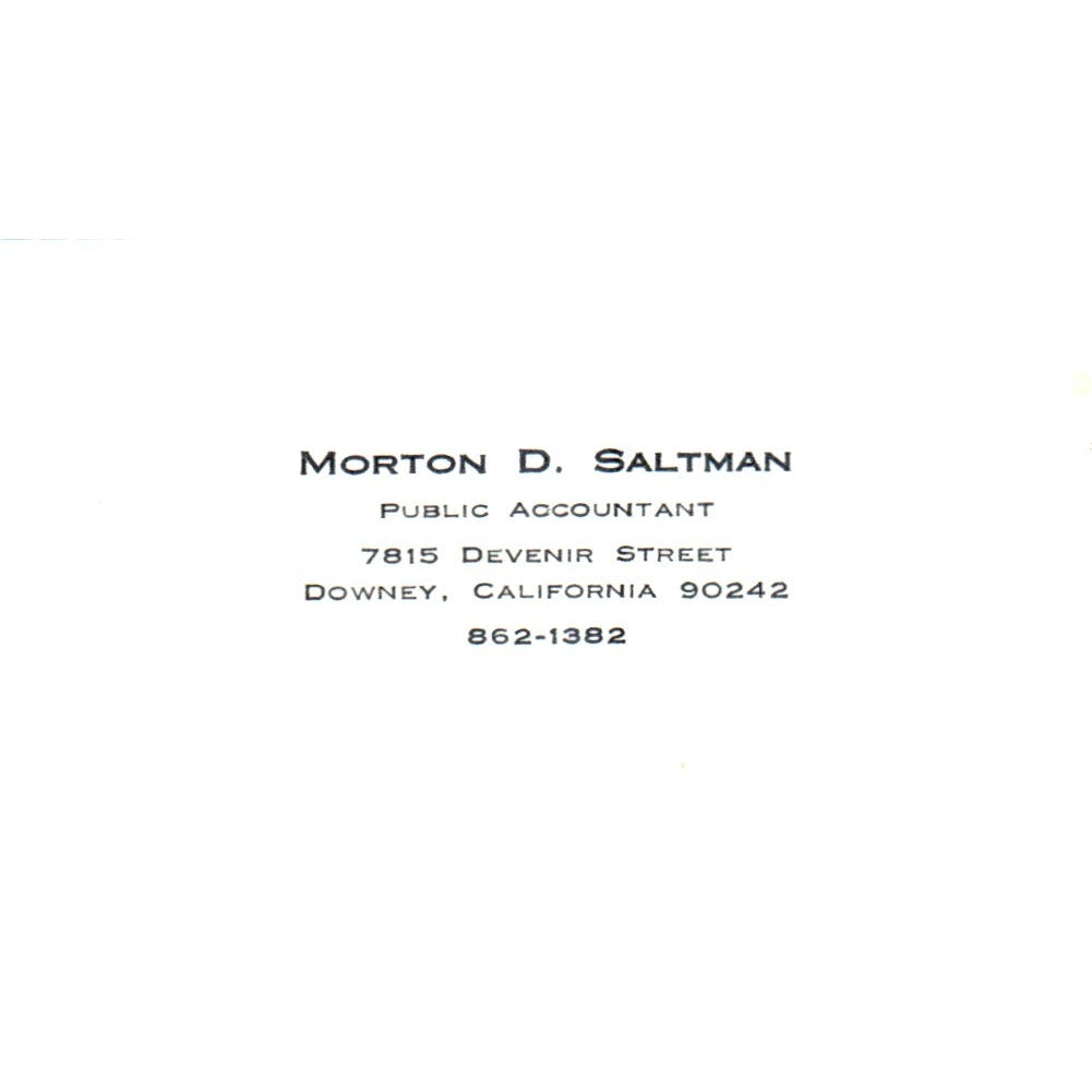 Morton D. Saltman CPA Downey CA Vintage Business Card SD8-B9