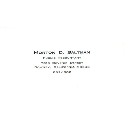 Morton D. Saltman CPA Downey CA Vintage Business Card SD8-B9
