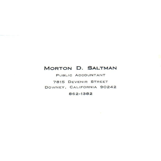 Morton D. Saltman CPA Downey CA Vintage Business Card SD8-B9