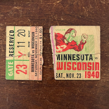 1940 College Football Ticket Stub Minnesota Vs. Wisconsin AF1-CM1