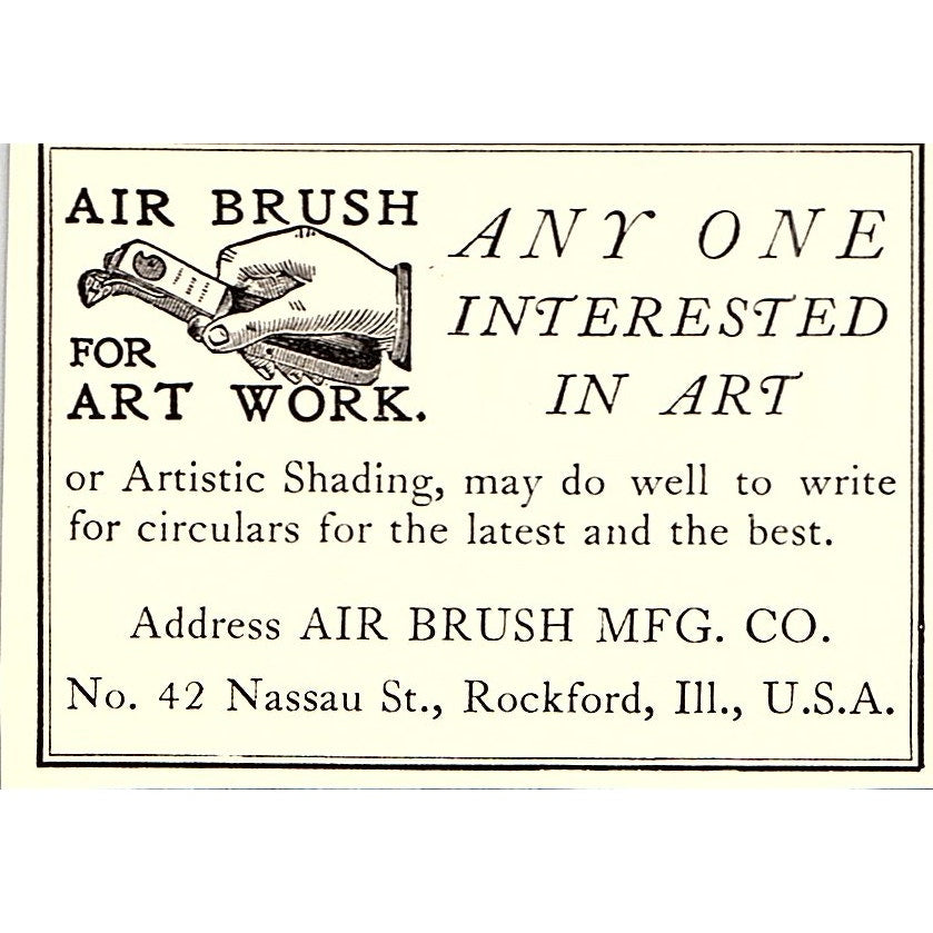 Airbrush for Art Work Air Brush Mfg Co Rockford IL - 1904 Ad AF5-6