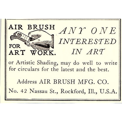 Airbrush for Art Work Air Brush Mfg Co Rockford IL - 1904 Ad AF5-6