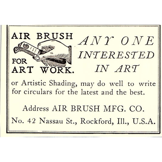 Airbrush for Art Work Air Brush Mfg Co Rockford IL - 1904 Ad AF5-6