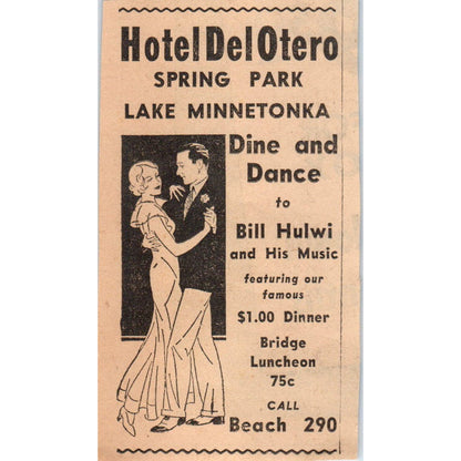 Hotel Del Otero Spring Park Lake Minnetonka 1935 Minneapolis Journal Ad AE7-H2