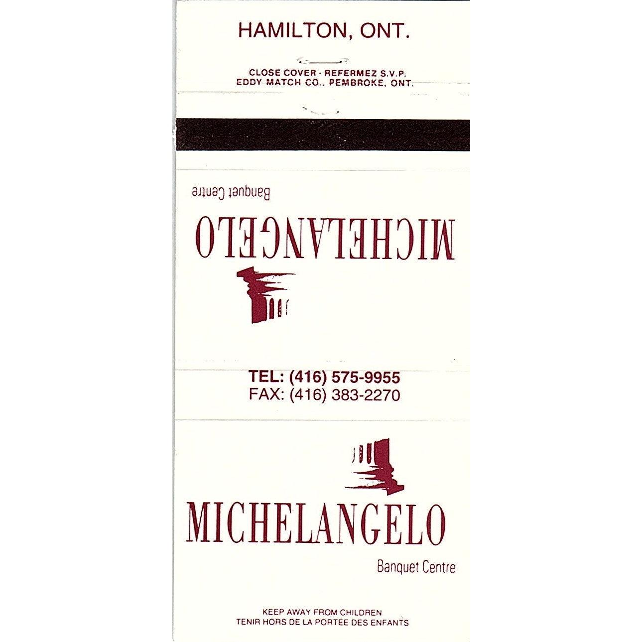 Michelangelo Banquet Centre Hamilton ON Vintage Matchbook TB6-MB2-8