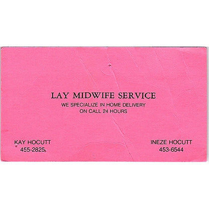 Kay & Ineze Hocutt Lay Midwife Service Vintage Business Card SD9-B8