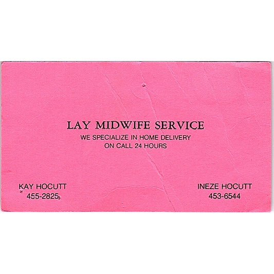 Kay & Ineze Hocutt Lay Midwife Service Vintage Business Card SD9-B8