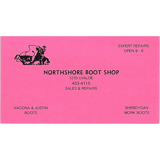 Northshore Boot Shop Sales Repairs Nacona & Justin Boots CA Business Card SB4-B8