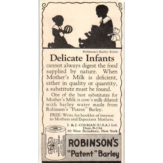Robinson's Patent Barley J&J Coleman NY 1924 Magazine Ad AF7-LJ1