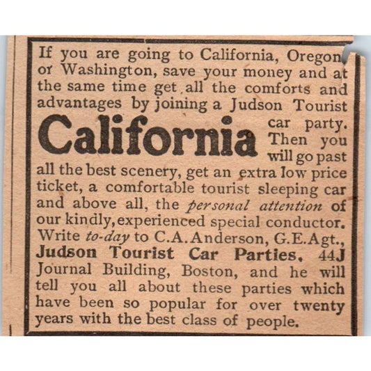 Judson Tourist Car Party Trips to California 1905 Magazine Ad AF1-NH3