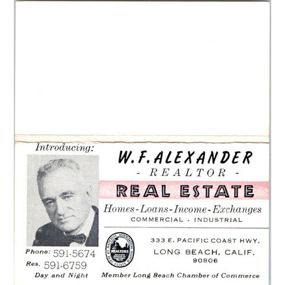 W.F. Alexander Realtor Long Beach CA Vintage Business Card SD8-B2