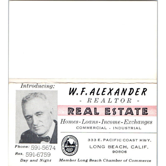 W.F. Alexander Realtor Long Beach CA Vintage Business Card SD8-B2