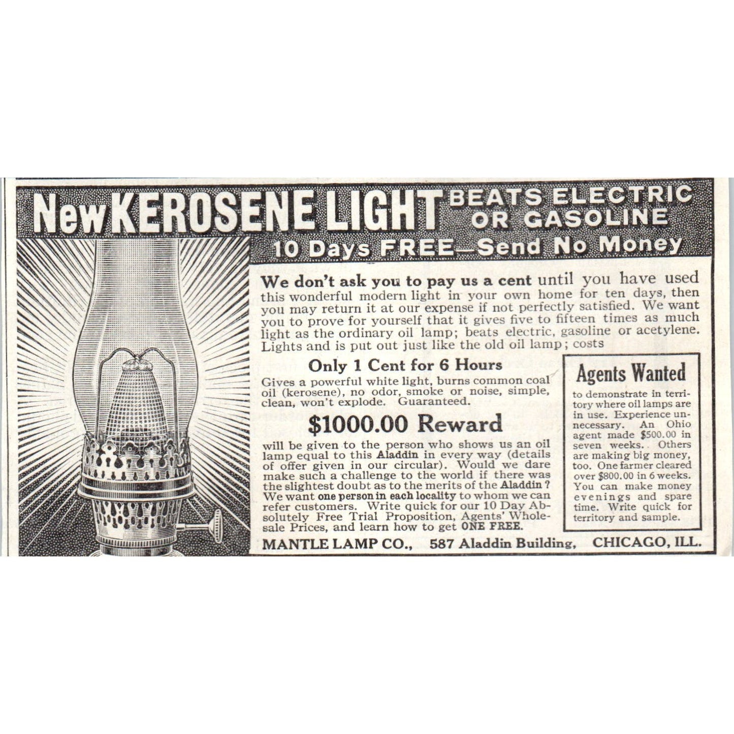 Aladdin Mantle Lamp Co Chicago 1913 Magazine Advertisement AE7-N7