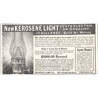 Aladdin Mantle Lamp Co Chicago 1913 Magazine Advertisement AE7-N7
