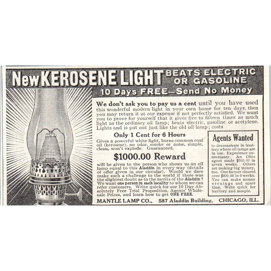 Aladdin Mantle Lamp Co Chicago 1913 Magazine Advertisement AE7-N7
