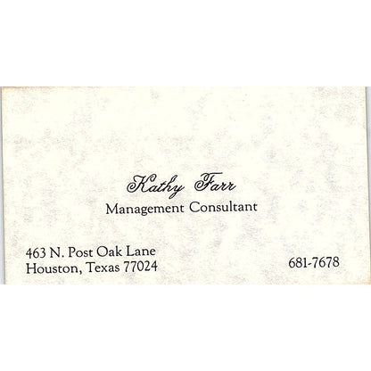 Kathy Farr Management Consultant Houston Texas Vintage Business Card SF3-B4