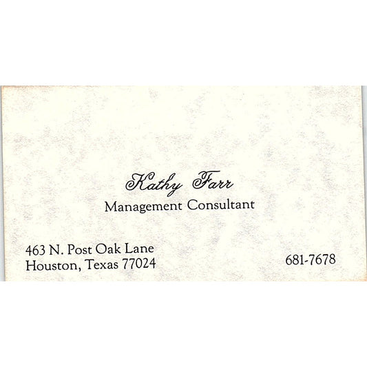 Kathy Farr Management Consultant Houston Texas Vintage Business Card SF3-B4