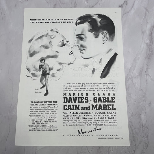 Cain and Mabel Motion Picture Clark Gable Marion Davies Vintage Ad 10x13 V17