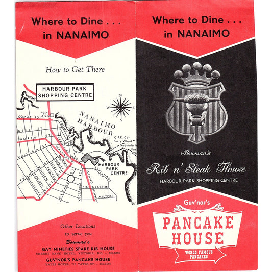 Bowman's Rib n' Steak House Pancake House Victoria BC 1960s Brochure TH2-TB4