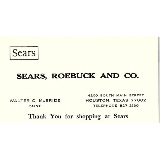 Sears Roebuck and Co Walter C. McBride Houston TX Vintage Business Card SB4-B8