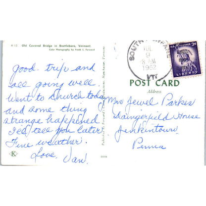 Old Covered Bridge Brattleboro Vermont Covered Bridge Postcard PC7