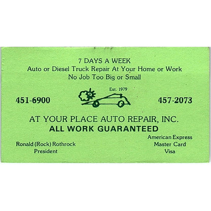 At Your Place Auto Repair Inc Ronald Rock Rothrock Vintage Business Card SE3-B14
