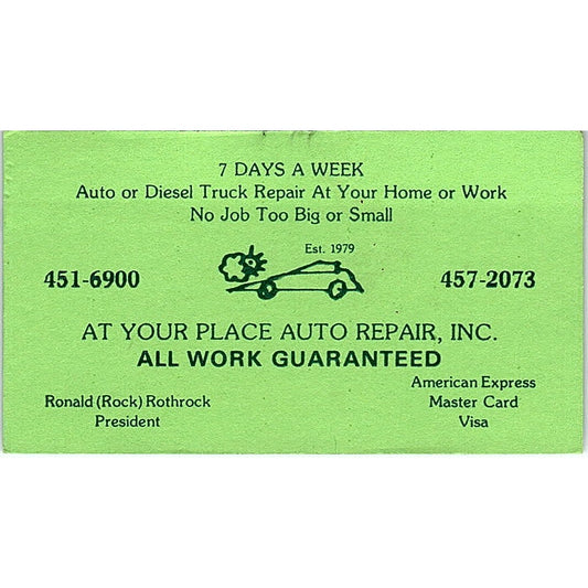 At Your Place Auto Repair Inc Ronald Rock Rothrock Vintage Business Card SE3-B14