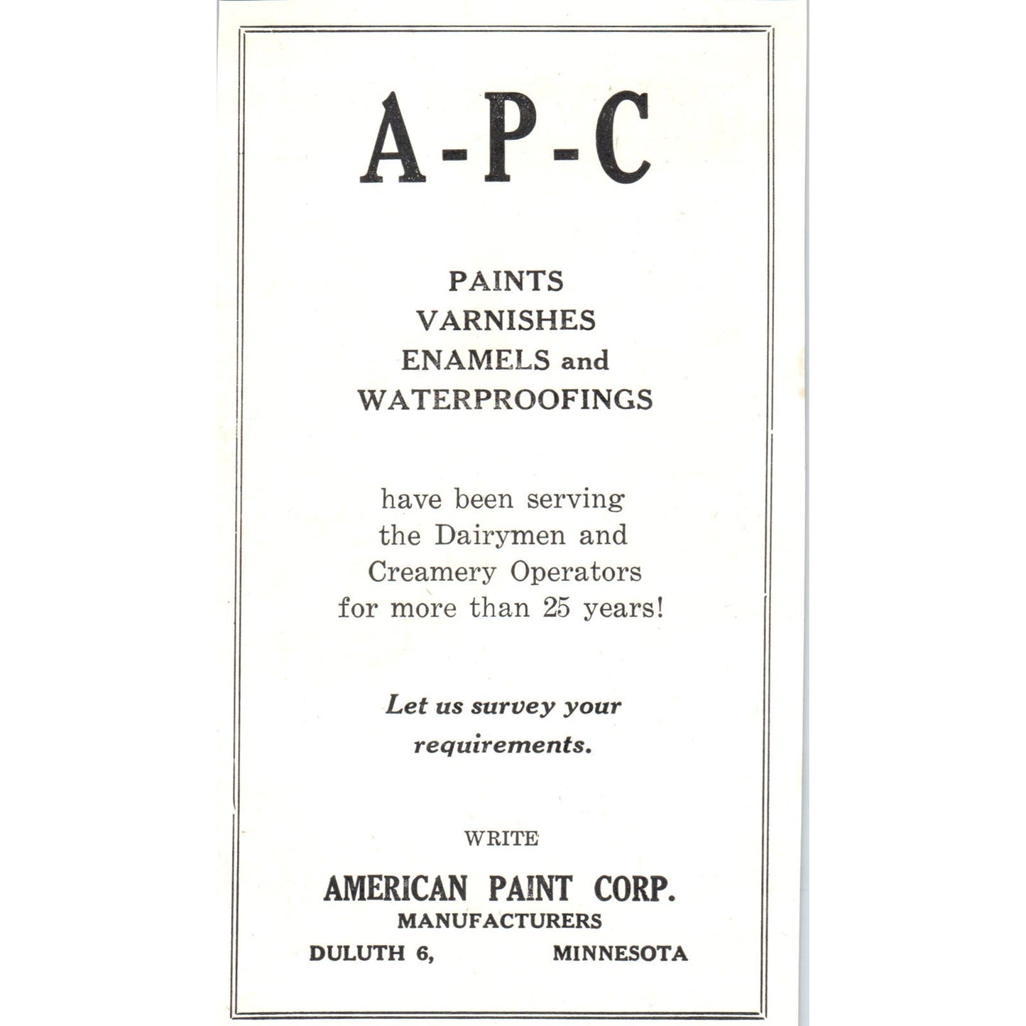 American Paint Corp Duluth MN, Dairy Record St. Paul MN 1953 Ad AE9-DC2