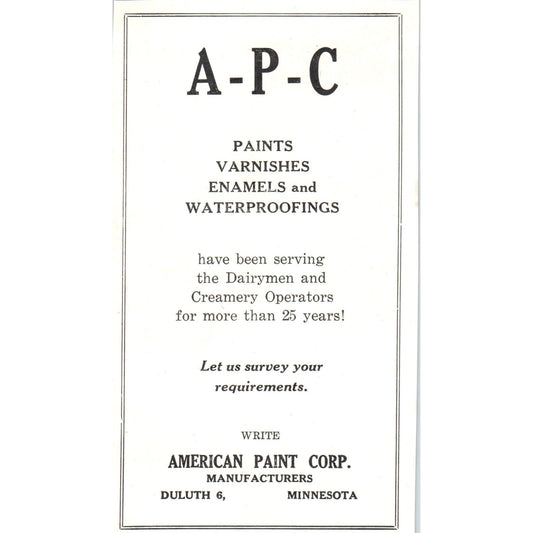 American Paint Corp Duluth MN, Dairy Record St. Paul MN 1953 Ad AE9-DC2