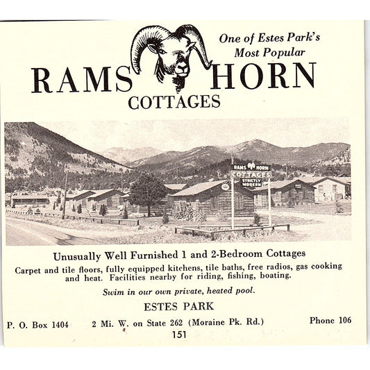 Rams Horn Cottages Estes Park CO 1958 Ad AG1-H4