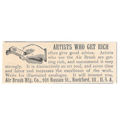 Artists Who Get Rich Air Brush Mfg Co Rockford IL 1892 Magazine Ad AB6-S1