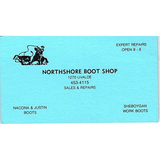 Northshore Boot Shop Nacona & Justin Boots Uvalde Vintage Business Card SB4-B9