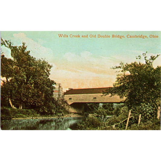 Wills Creek Old Double Bridge Cambridge Ohio Covered Bridge Postcard PB10