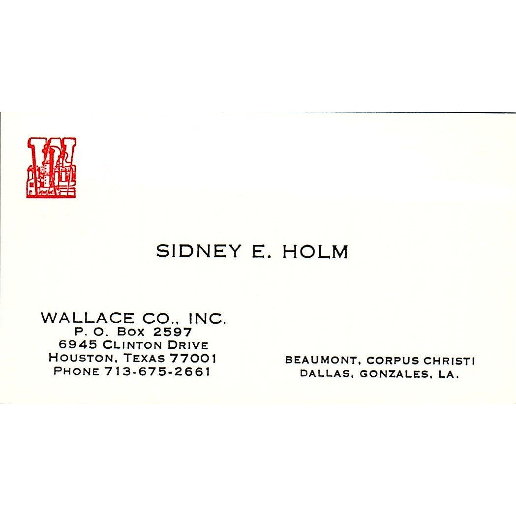 Wallace Co Inc Sidney E Holem Houston Texas Vintage Business Card SB4-B9