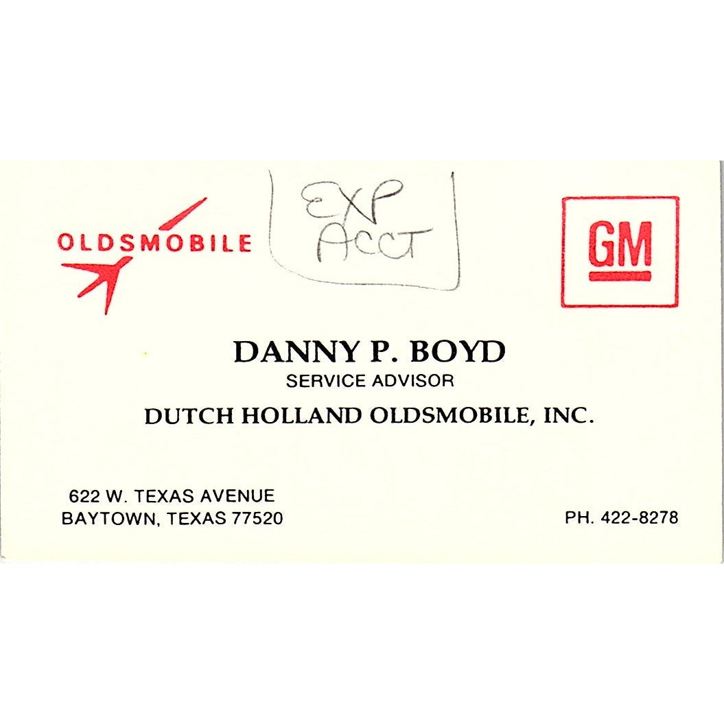 Danny P. Boyd Dutch Holland Oldsmobile Baytown Vintage Business Card SC9-B1