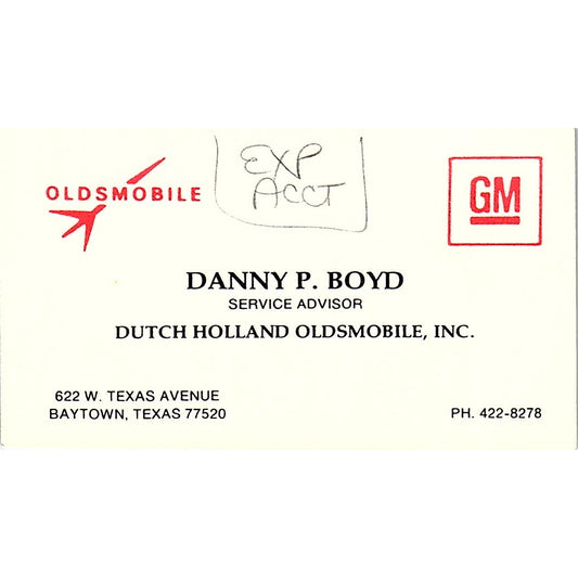 Danny P. Boyd Dutch Holland Oldsmobile Baytown Vintage Business Card SC9-B1