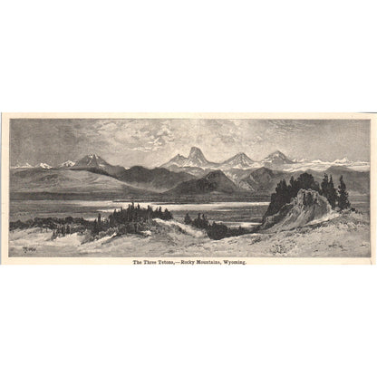 The Three Tetons Rocky Mountains Wyoming 1901 Engraving AF2-A6